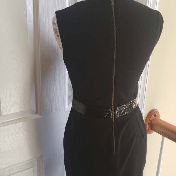 Dolce and Gabbana black stretch crepe wool  sheath dress patent leather waist - Picture 6 of 8
